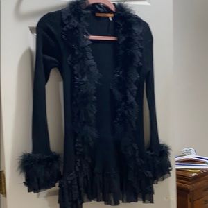 Gorgeous black lace, faux fur & sequin cardigan